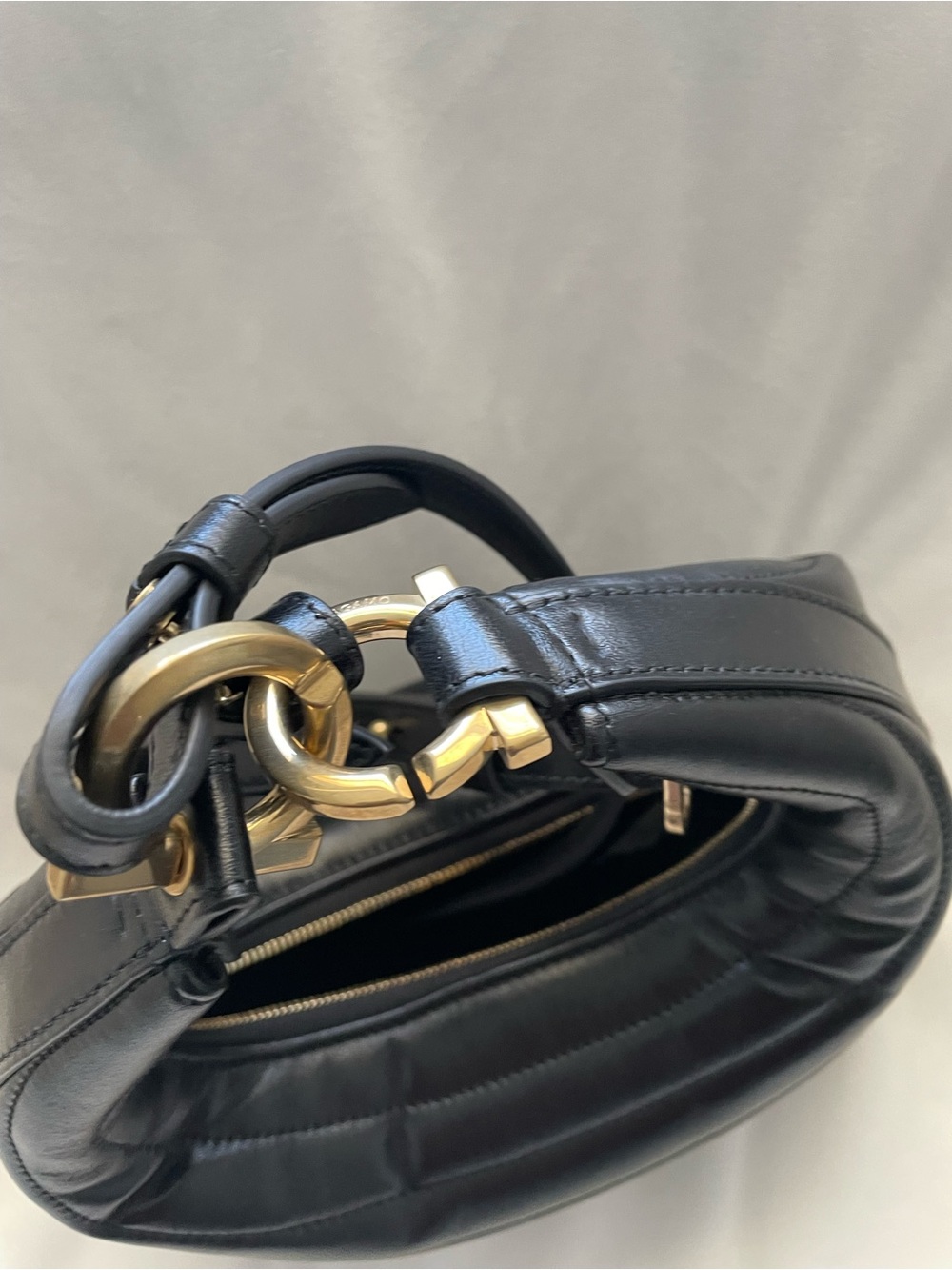 Salvatore Ferragamo Black Quilted Leather Hobo Shoulder Bag with Gold Hardware - Picture 3 of 7